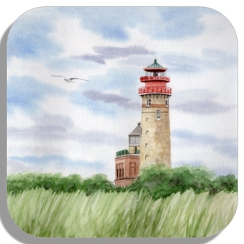 Untersetzer Glasuntersetzer 9,5 x 9,5 cm  Aquarell Maritim Kunst Druck Kunstdruck Ostsee Leuchtturm Kap Arkona